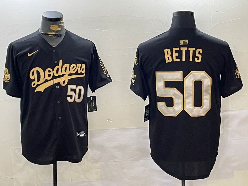 Men Los Angeles Dodgers #50 Betts Black Gold Game 2024 Nike MLB Jersey style 1202